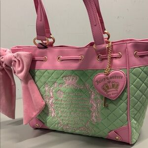 Juicy Couture Pink & Green Quilted Tote Bag with Bow